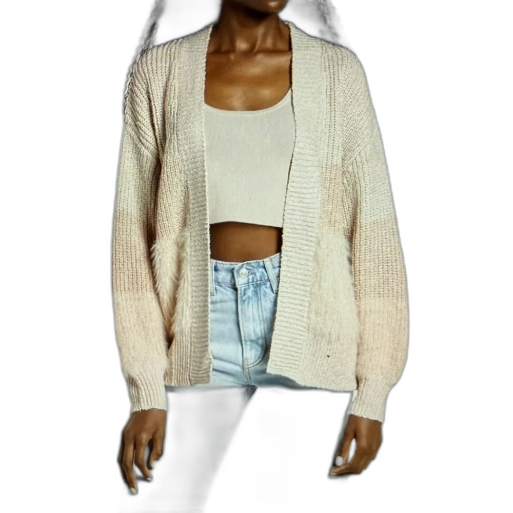 All In Favor Women's Sweater Faux Fur Colorblock Cardigan NWT Size M !